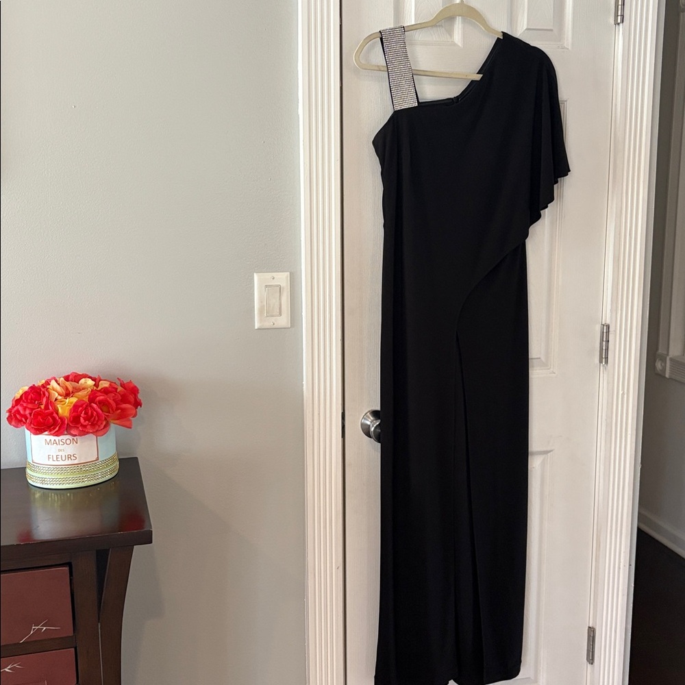 Elegant Black One-Shoulder Rhinestone Jumpsuit. Brand New